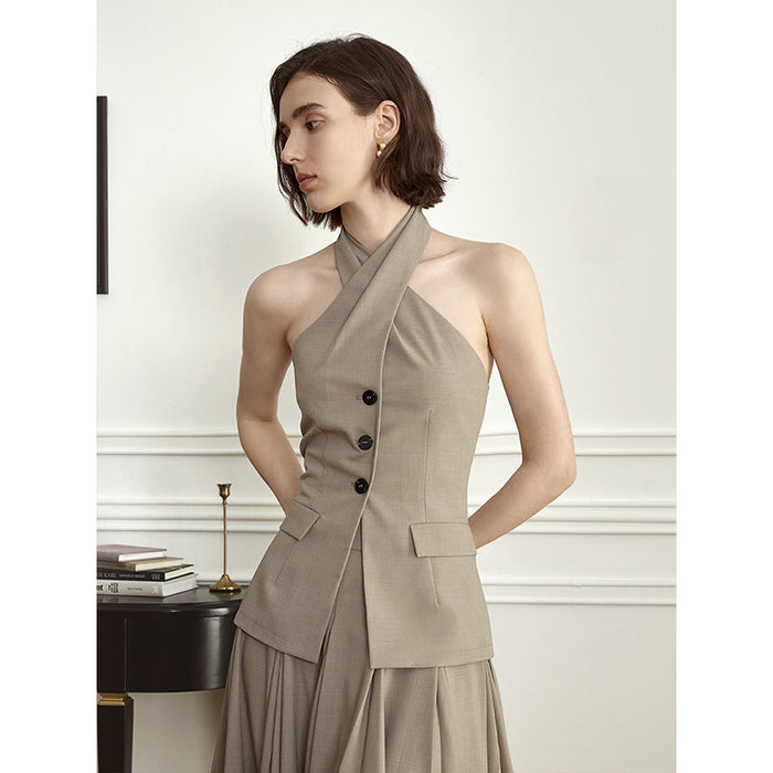 Design Sense Cross-halterneck Suit Vest Women's Slim Fit Niche Sleeveless Top